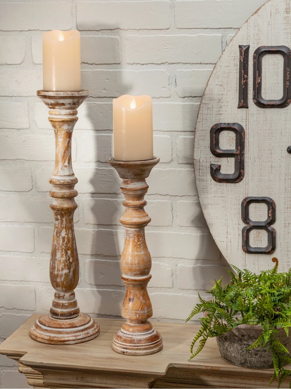 Rustic Wood Pillar Candle Holder White Washed Wood Candle Etsy