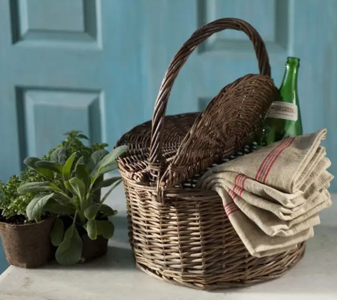 Large Double Lidded Willow Picnic Basket Large Decorative Woven Basket