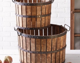 Set of Two Cider Press Baskets | Vintage Handmade Cider Press Baskets | Decorative Fruit Press Baskets | Farmhouse Baskets | Rustic Baskets
