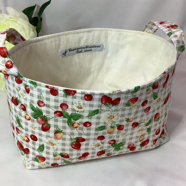 Grand panier de rangement cuisine, panier à pain ou à fruits, motifs "Fruits rouges", DIY