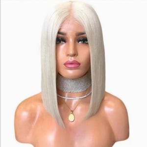 High Quality Raw Platinum Ash Blonde HD European Human Hair 12 inch Prepluxed Natural looking Glueless Bob Wig for Hairloss or Wig Lover