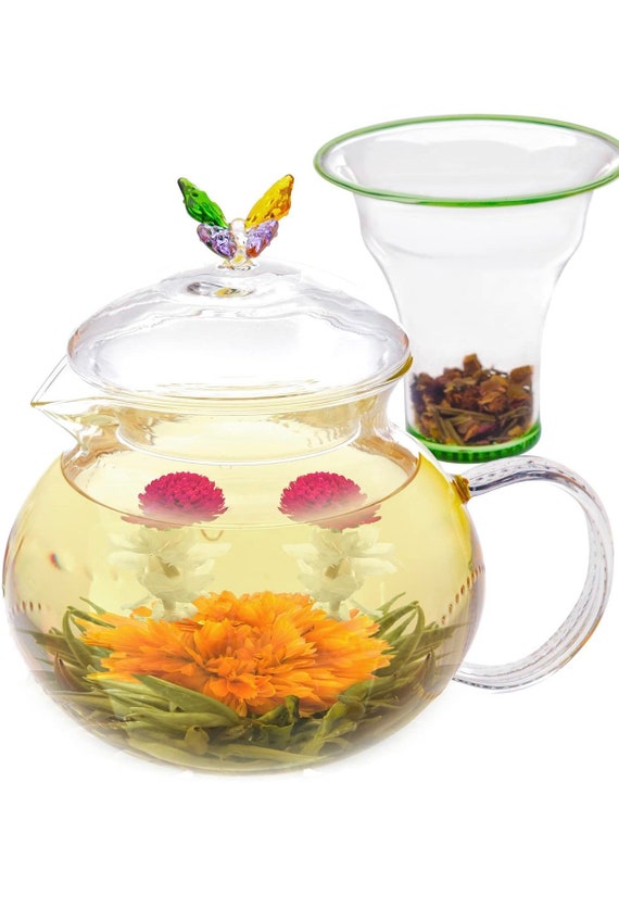 Teabloom Celebration Glass Teapot with Loose Tea Glass Infuser 40oz 1.2L
