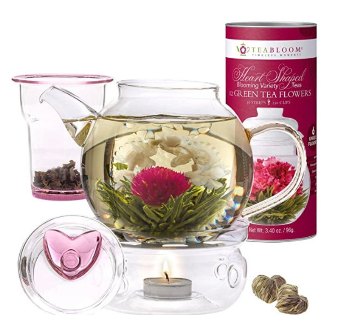 Teabloom Eternal Love Flowering Tea Gift Set Glass Teapot