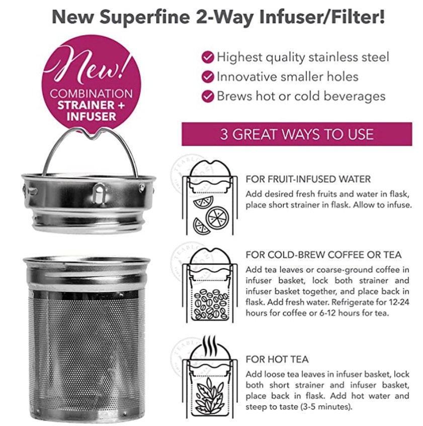 The Sacred Tea Bottle with Infuser & Strainer Combo - BPA Free Glass Travel  Tumbler with Stainless