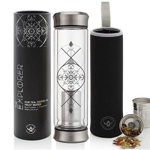 Teabloom All-Beverage Tumbler – 14 oz / 400 ml – Double Wall Insulated Glass Travel Flask