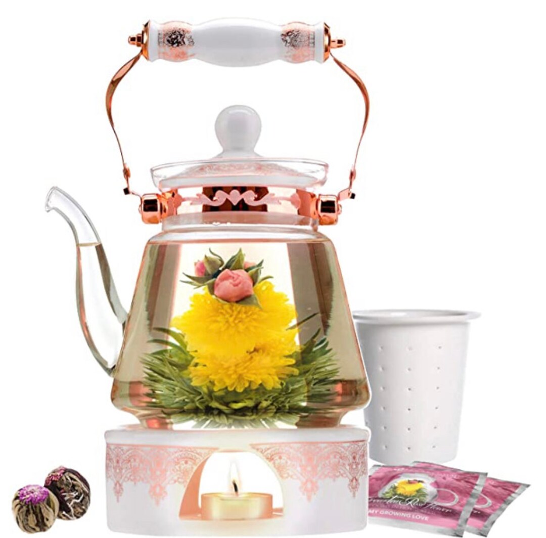 TEABLOOM Timeless Moments Glass Celebration Teapot Rmvbl Lid & Tea Infuser  40oz