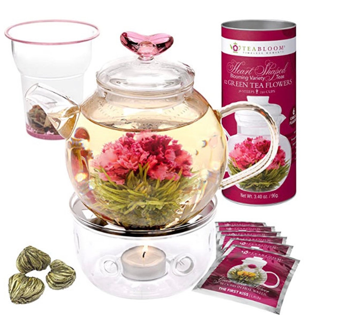 Teabloom Eternal Love Flowering Tea Gift Set Glass Teapot Etsy