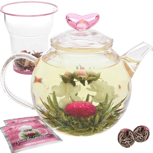 Teabloom Eternal Love Flowering Tea Gift Set Glass Teapot Etsy