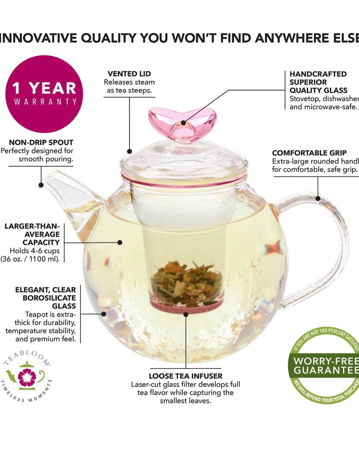 Teabloom Eternal Love Flowering Teapot Glass Teapot 36 Oz Etsy UK