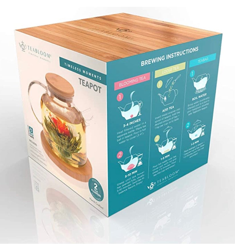 Teabloom Stovetop Safe Glass Teapot With Bamboo Lid Etsy