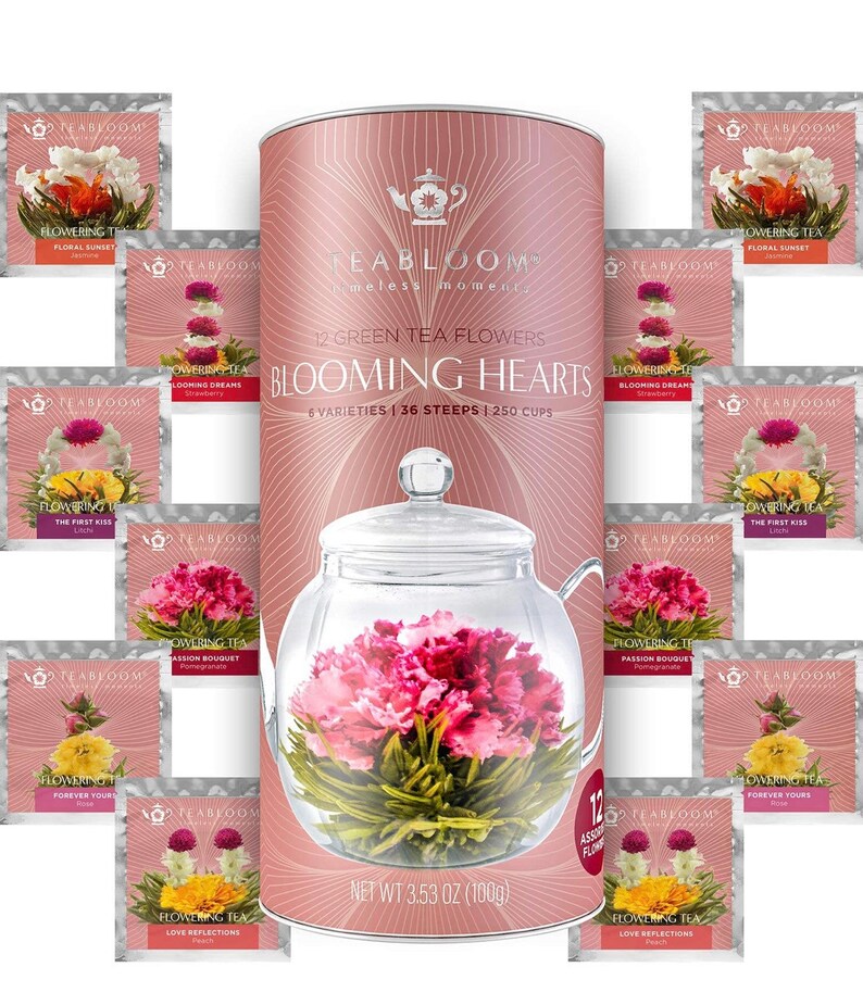 Teabloom Eternal Love Flowering Tea Gift Set Glass Teapot Etsy