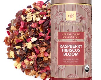 Raspberry Hibiscus Bloom Loose Leaf Tea | Tart & Fruity Herbal Tea | Caffeine-Free and Vibrant | Teabloom