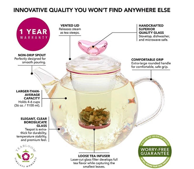 Teabloom Eternal Love Flowering Tea Gift Set Glass Teapot Etsy UK