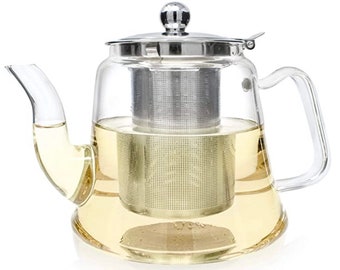 Teabloom Siena Teapot – Premium Borosilicate Glass Teapot with Removable Loose Tea Infuser – Stovetop Safe