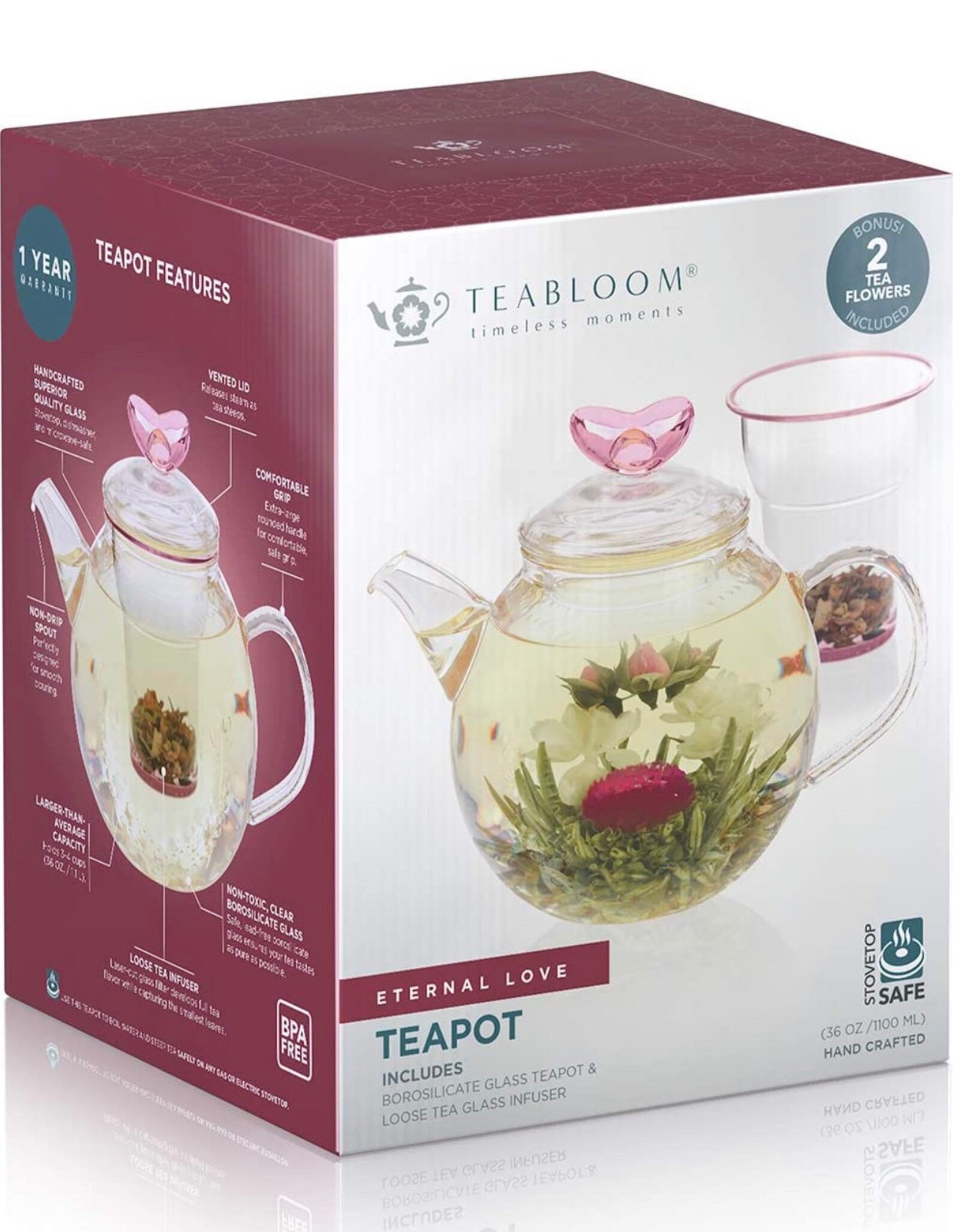 Teabloom Eternal Love Flowering Teapot Glass Teapot 36 Oz Etsy UK