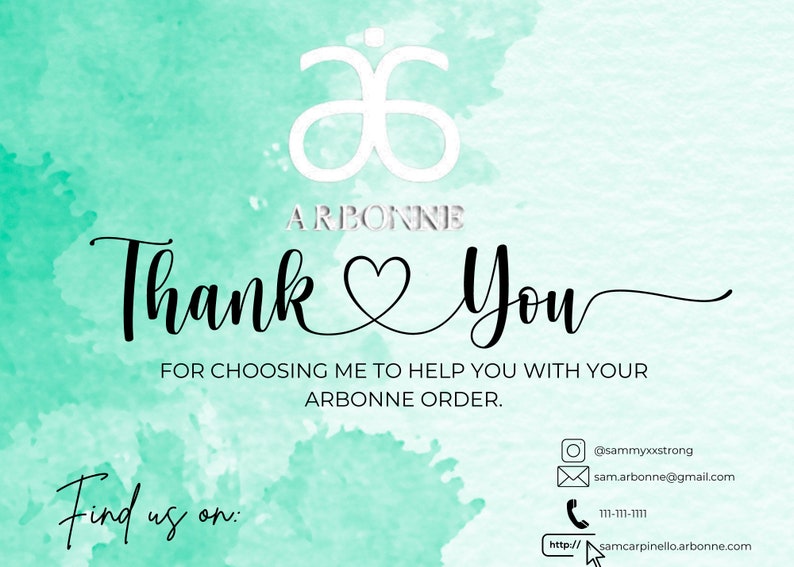 EDITABLE Arbonne Thank You Card Arbonne Card 30 Day Flyer - Etsy