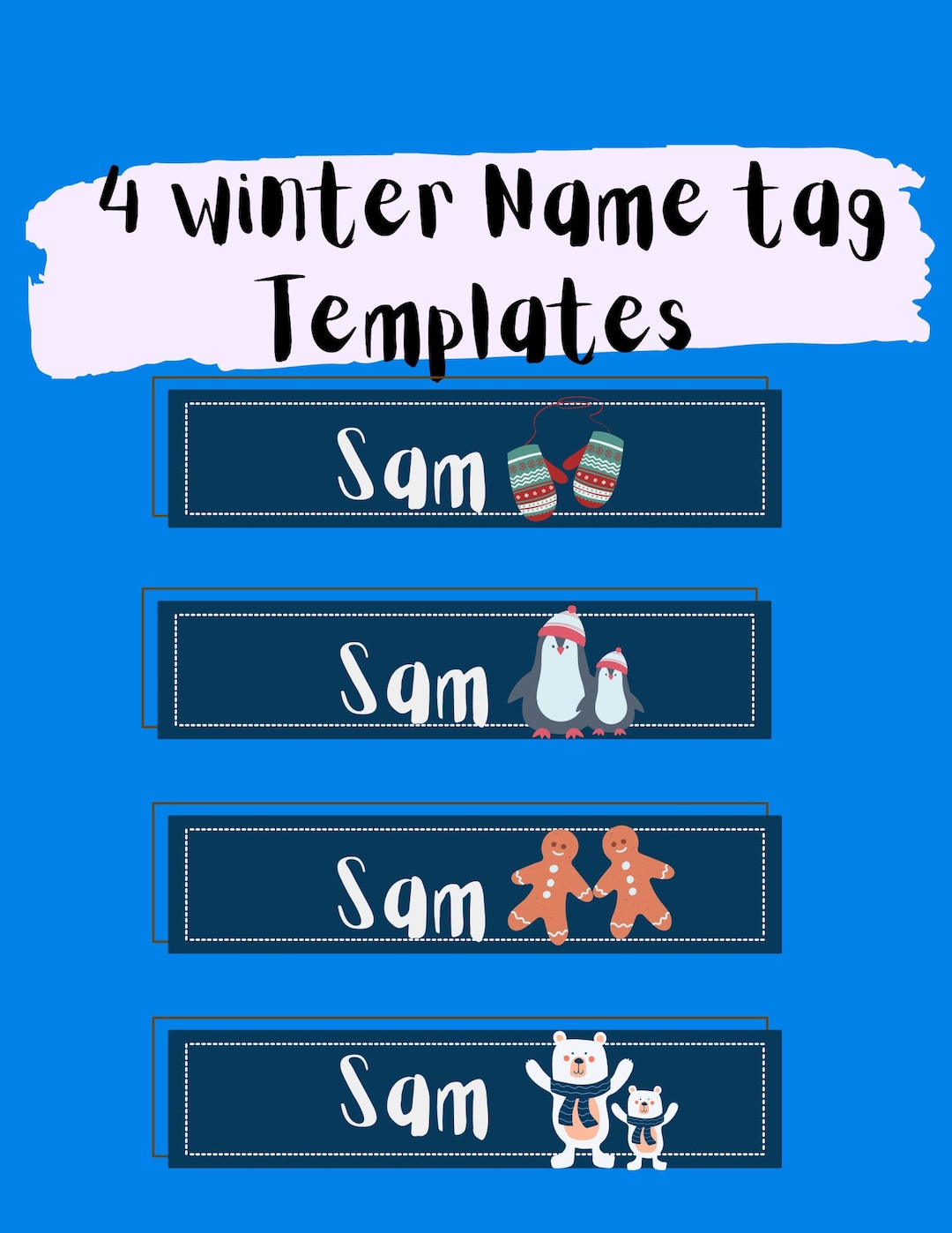 4 Editable Winter Desk Name Tag for Student Desk Name Tag Etsy