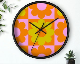 groovy flower, groovy flowers, vintage style clock, funky clock, retro wall hanging, vintage flower clock, Groovy wall clock, groovy clock