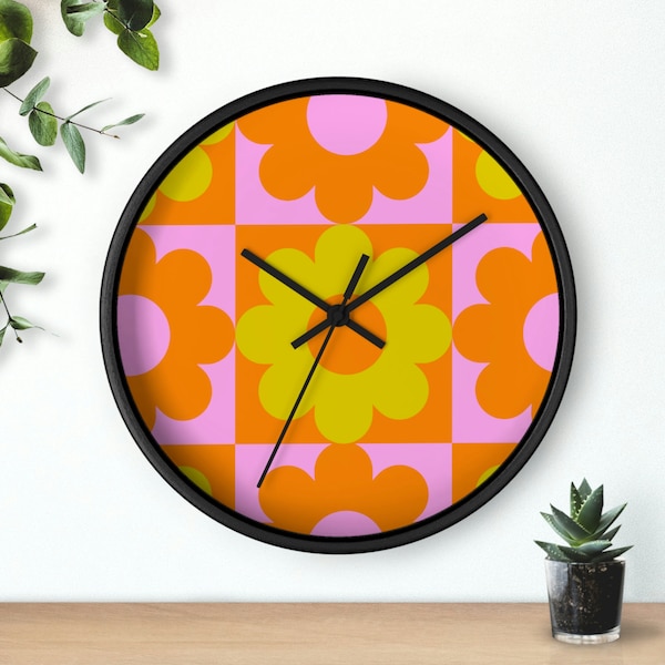 groovy flower, groovy flowers, vintage style clock, funky clock, retro wall hanging, vintage flower clock, Groovy wall clock, groovy clock