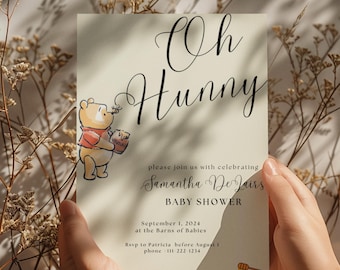 BEWERKBARE Winnie de Poeh-babyshoweruitnodiging | Winnie de Poeh-thema | Uitnodigingen voor babyshowers