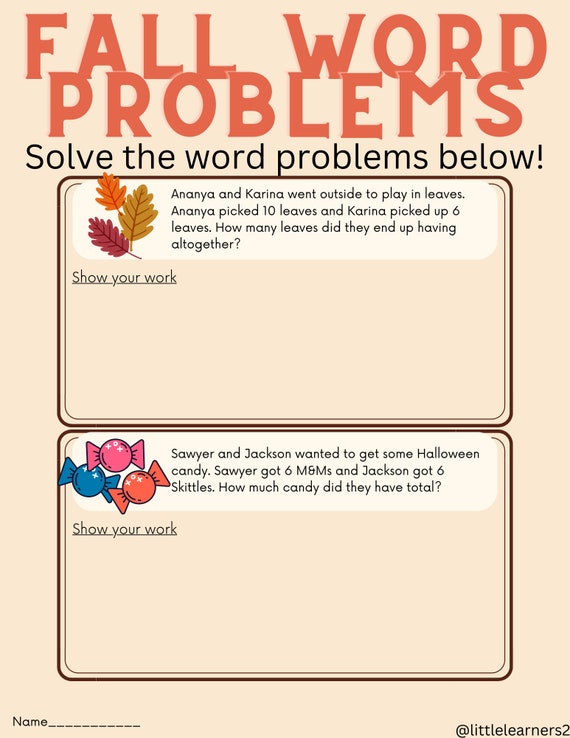 10 Math Worksheets, Fall Math Packet, Halloween math games, math activity book, math rocks, math interventionist, word problem, addition