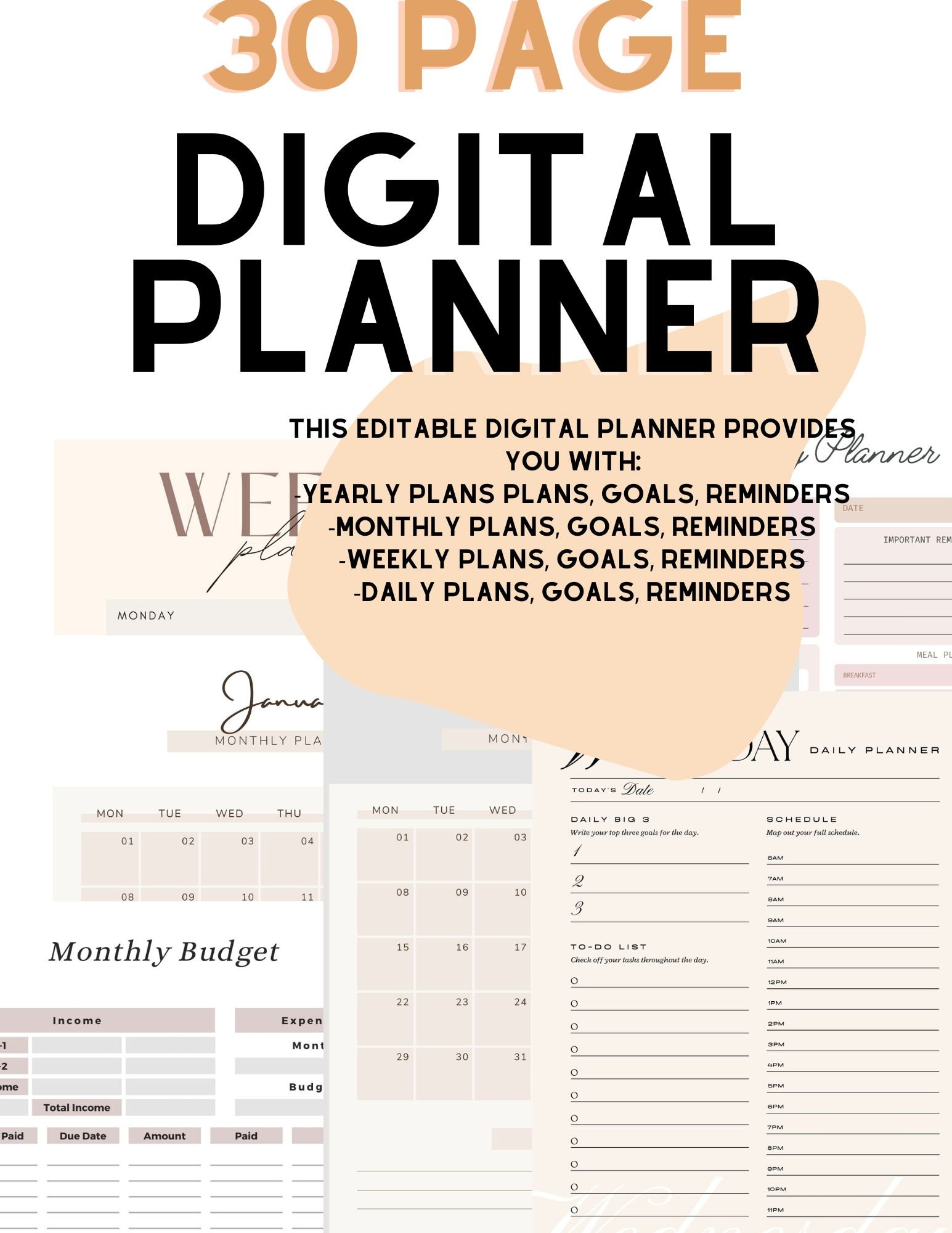Printable Planners Yearly, Printable Yearly Planner, Yearly Goals ...