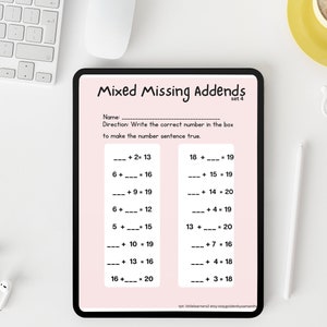 Missing Addends, Math Bundle, 1st Grade Math Worksheets, Math for 1st ...