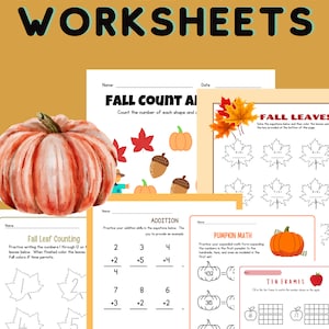 Fall math activities, 20 worksheets, first grade math worksheets, home school, Halloween math games,