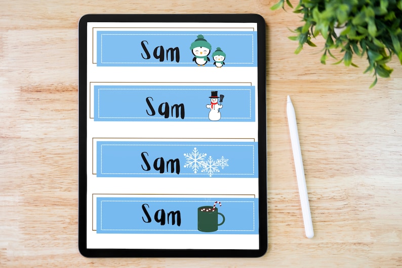 4 Editable Winter Desk Name Tag for Student, Desk Name Tag Student