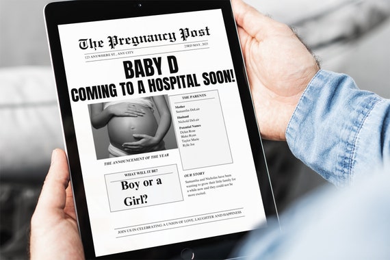 Pregnancy Announcement Newspaper Template, Pregnancy Newspaper Announcement Printable, Viral Pregnancy Announcement Canva Newspaper,editable