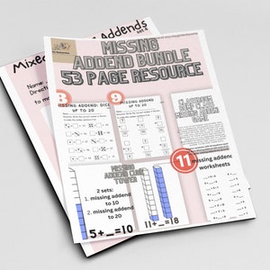 Missing Addends, Math Bundle, 1st Grade Math Worksheets, Math for 1st ...