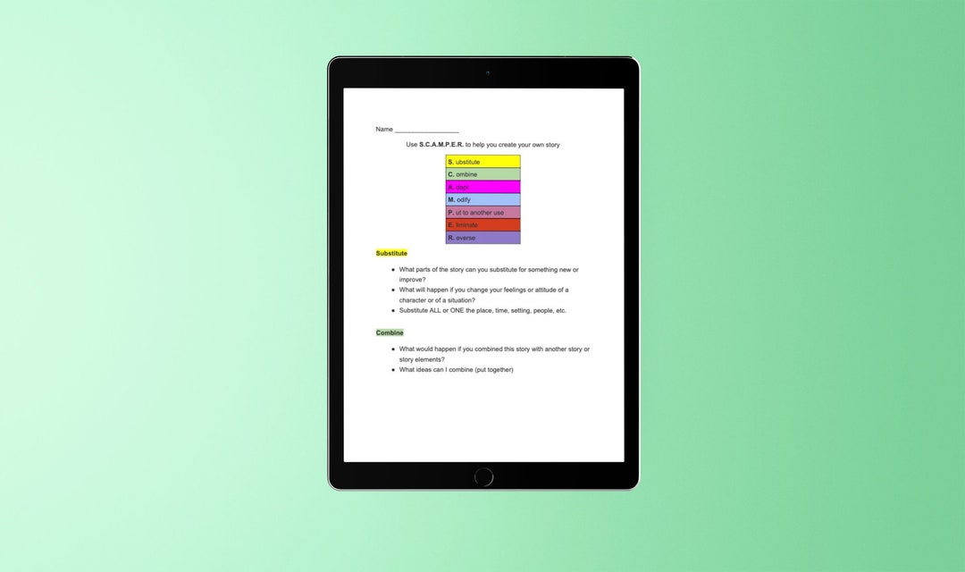 SCAMPER Graphic Organizer, 1st Grade Writing Resource, First Grade ...