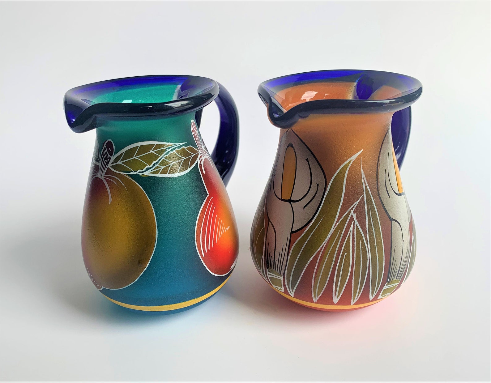 Vintage Mexican Glassware Handcrafted Hand Painted In Etsy