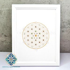 Good Luck, Wealth & Abundance Crystal Grid, Attract Luck Crystal Grid Art, Flower of Life Sacred Geometry ,Hand Embroidered Wall Art Gifts