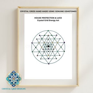Ochrona domu i szczęście, Sri Yantra Święta Geometria, Ręcznie haftowana kryształowa siatka, Sztuka ścienna dla rodziny, Prezenty do domu, Prezenty na szczęście