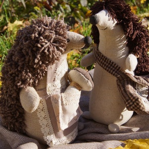 Hedgehog plush toy, Stuffed hedgehog, Linen hedgehog, Stuffed animal, Home decor, Hedgehog with mushroom and a handbag, Child gift