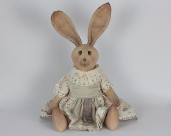 Painted rabbit, Bunny toy,  Rabbit stuffed animal, Art doll, Soft filled plush toy handmade.