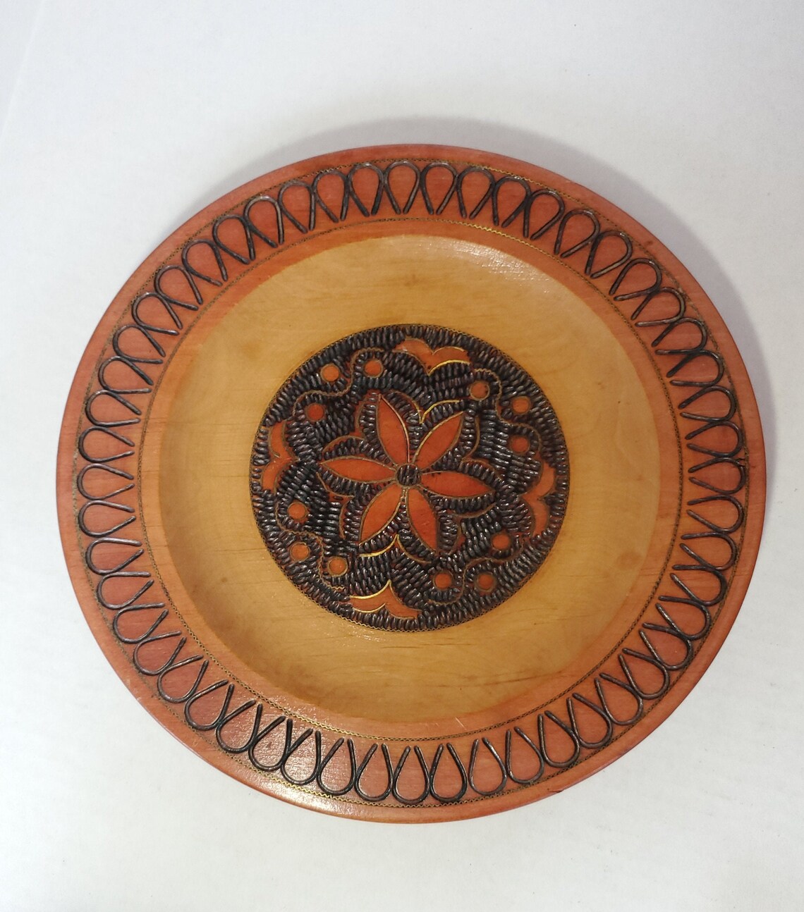 Polish Nazwa Art Wooden Plate With Brass Inlay 1984 Etsy