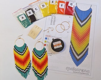 Big fire beaded earrings kit | DIY fringe earrings kit | seed bead set | beadwaving kit | crafter gift | first earrings bead set