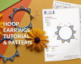 Hoop beaded earrings tutorial + pattern | PDF Digital download DIY | instant download | brick beading how to make long seed bead earrings