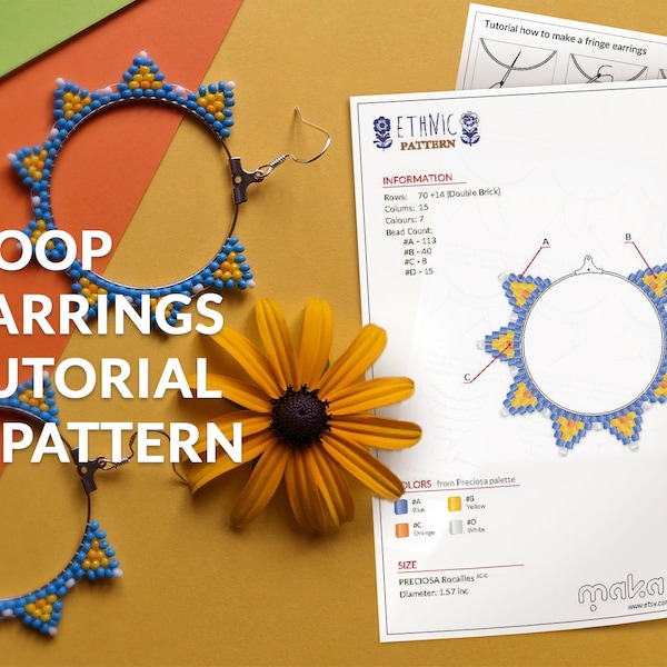 Hoop beaded earrings tutorial + pattern | PDF Digital download DIY | instant download | brick beading how to make long seed bead earrings