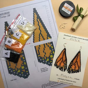 Monarch butterfly wing beaded earrings kit | DIY pattern fringe earrings kit | beadwaving seed bead kit | first earrings bead set
