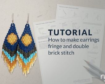 Fringe beaded earrings tutorial + pattern | PDF Digital instant download | DIY double brick beading - how to make long seed bead earrings