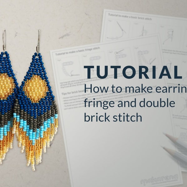 Fringe beaded earrings tutorial + pattern | PDF Digital instant download | DIY double brick beading - how to make long seed bead earrings