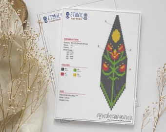 Peonies folk pattern | PDF Digital download seed bead pattern | instant downloading | brick beading | fringe earrings tutorial | floral