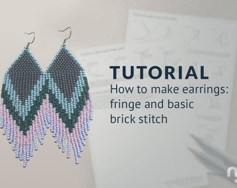 Fringe beaded earrings tutorial + pattern | PDF Digital download DIY | instant download | brick beading how to make long seed bead earrings