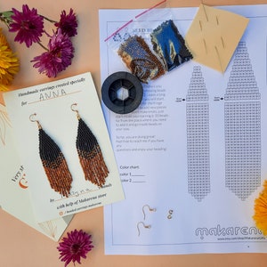 May include: A kit for making beaded earrings with instructions, beads, thread, and earring hooks. The kit is labeled "Handmade earrings created specially for ANNA" and includes a color chart for the beads.
