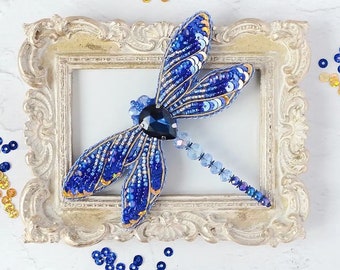 Dragonfly emboided brooche kit / seed bead sequins needle gimp thread bace - full set