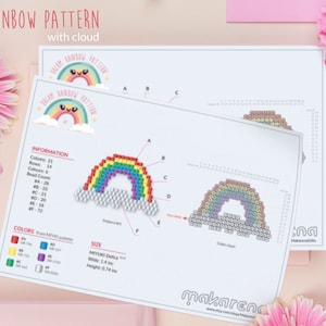 Rainbow with cloud pin earrings keychain necklace patterns for 6 or 8 colors | PDF printable height quality pattern small cute rainbow