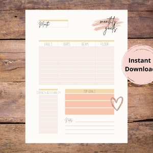Gymnastics Worksheet Gymnastics Gifts Gymnastics Stickers Gymnastics T-shirts Monthly Goals Print Gymnastics Goal Sheet Download
